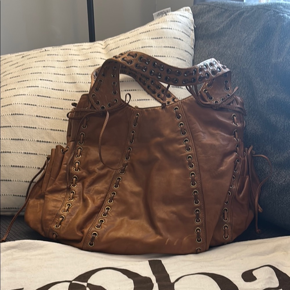 Brown Leather Studded Women's Bag